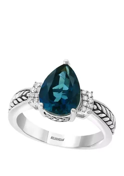 New 😍 1/10 ct. t.w. Diamond and London Blue Ring in Sterling Silver by Effy® 🥰