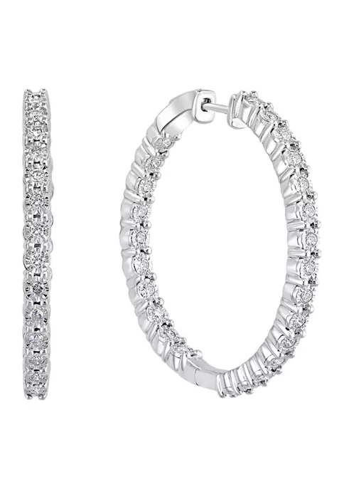 Outlet 🌟 1.08 ct. t.w. Diamond Hoop Earrings in Sterling Silver by Effy® ⭐ 4 Outlet 🌟 1.08 ct. t.w. Diamond Hoop Earrings in Sterling Silver by Effy® ⭐ - Image 4