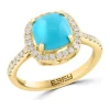 Coupon ✨ 1/4 ct. t.w. Diamond and Turquoise Square Ring in 14K Yellow Gold by Effy® 🎁