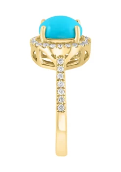 Coupon ✨ 1/4 ct. t.w. Diamond and Turquoise Square Ring in 14K Yellow Gold by Effy® 🎁 -Effy® Sales Shop Belk 1082