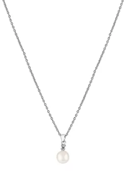 Budget 🥰 Sterling Silver Freshwater Pearl and Diamond Pendant Necklace by Effy® 🎉