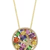 Deals 🔔 1/5 ct. t.w. Diamond and 3.36 ct. t.w. Multi Sapphire Round Pendant Necklace in 14K Yellow Gold by Effy® 🤩