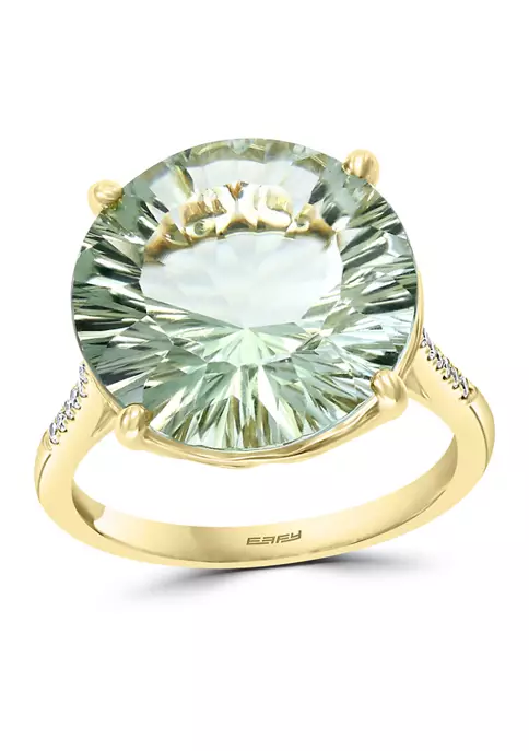 Hot Sale 👏 1/10 ct. t.w. Diamond and 9.53 ct. t.w. Green Amethyst Ring in 14k Yellow Gold by Effy® ❤️ 1 Hot Sale 👏 1/10 ct. t.w. Diamond and 9.53 ct. t.w. Green Amethyst Ring in 14k Yellow Gold by Effy® ❤️
