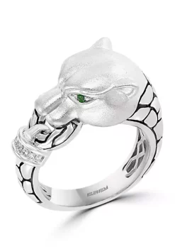 Wholesale 🎉 Men's 1/10 ct. t.w. Diamond and 1/10 ct. t.w. Tsavorite Panther Ring in Sterling Silver by Effy® 😍