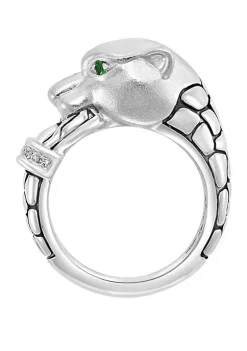 Wholesale 🎉 Men's 1/10 ct. t.w. Diamond and 1/10 ct. t.w. Tsavorite Panther Ring in Sterling Silver by Effy® 😍 -Effy® Sales Shop Belk 1162