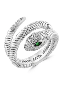 Coupon ⌛ 1/8 ct. t.w. Diamond and 1/10 ct. t.w. Tsavorite Snake Ring in Sterling Silver by Effy® 🛒