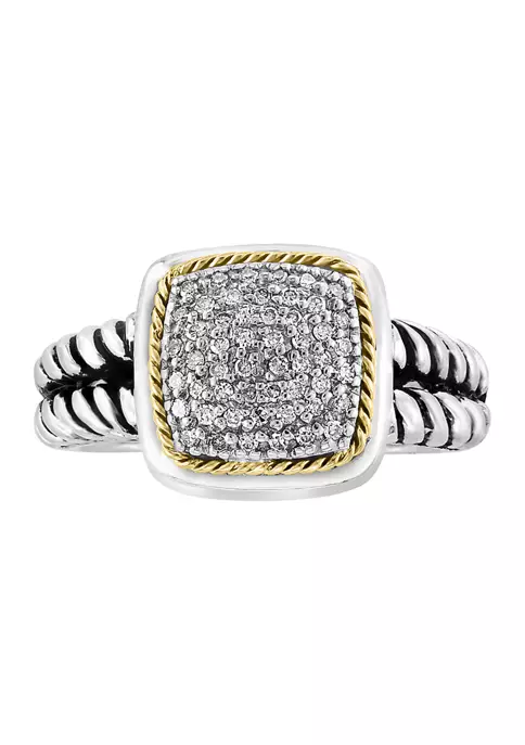 Coupon 🔔 Cable 1/5 ct. t.w. Diamond Square Ring in Sterling Silver and 18K Yellow Gold by Effy® ⭐ 2 Coupon 🔔 Cable 1/5 ct. t.w. Diamond Square Ring in Sterling Silver and 18K Yellow Gold by Effy® ⭐ - Image 2