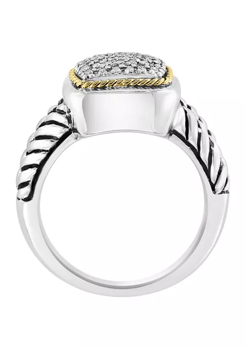 Coupon 🔔 Cable 1/5 ct. t.w. Diamond Square Ring in Sterling Silver and 18K Yellow Gold by Effy® ⭐ 3 Coupon 🔔 Cable 1/5 ct. t.w. Diamond Square Ring in Sterling Silver and 18K Yellow Gold by Effy® ⭐ - Image 3