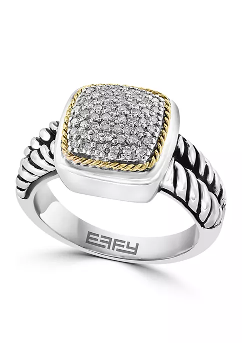 Coupon 🔔 Cable 1/5 ct. t.w. Diamond Square Ring in Sterling Silver and 18K Yellow Gold by Effy® ⭐ 6 Coupon 🔔 Cable 1/5 ct. t.w. Diamond Square Ring in Sterling Silver and 18K Yellow Gold by Effy® ⭐ - Image 6