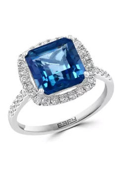 Outlet 😀 14K White Gold Diamond London Blue Topaz Ring by Effy® ⭐