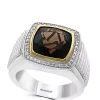 New ❤️ Mens 6.45 ct. t.w. Smoky Quartz and 1/3 ct. t.w. Diamond Ring in 925 Sterling Silver/Gold Plated by Effy® 👏