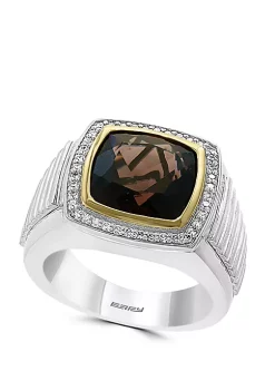 New ❤️ Mens 6.45 ct. t.w. Smoky Quartz and 1/3 ct. t.w. Diamond Ring in 925 Sterling Silver/Gold Plated by Effy® 👏 -Effy® Sales Shop Belk 1326