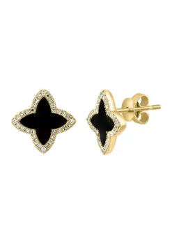 Deals ⭐ 1/6 ct. t.w. Diamond and Onyx Stud Earrings in 14K Yellow Gold by Effy® 💯