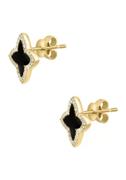 Deals ⭐ 1/6 ct. t.w. Diamond and Onyx Stud Earrings in 14K Yellow Gold by Effy® 💯 -Effy® Sales Shop Belk 1381