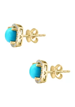 Coupon 🧨 1/5 ct. t.w. Diamond and Turquoise Stud Earrings in 14K Yellow Gold by Effy® 🥰 -Effy® Sales Shop Belk 1387