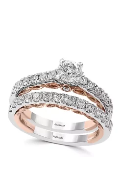 Budget ⌛ 1.38 ct. t.w. Set of 2 Diamond Rings in 14k White and Rose Gold by Effy® ❤️