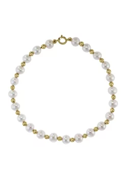 Budget 😀 14K Yellow Gold Freshwater Pearl and Gold Bead 7.5 Inch Bracelet by Effy® 🛒 -Effy® Sales Shop Belk 1432