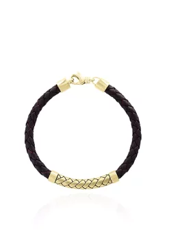 Buy 🔔 18K Yellow Gold Plating over Sterling Silver Leather Bracelet by Effy® 💯