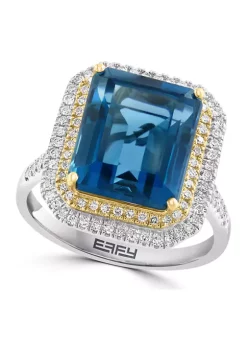 Best Sale ❤️ 3/8 ct. t.w. Diamond and Blue Topaz Ring in 14K Yellow and White Gold by Effy® 🔔 -Effy® Sales Shop Belk 1459