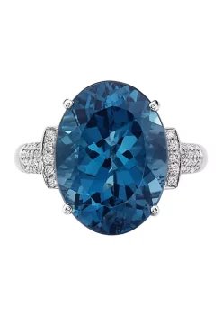 Promo ✨ 1/3 ct. t.w. Diamond and 11.35 ct. t.w London Blue Topaz Ring in 14K White Gold by Effy® ⭐