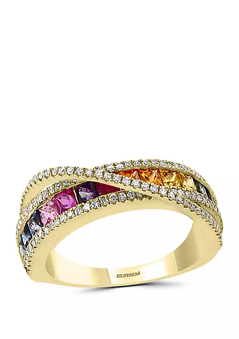 Deals 😍 1/3 ct. t.w. Diamond and 1.33 ct. t.w. Multi Sapphire Ring in 14k Yellow Gold by Effy® 🎁 1 Deals 😍 1/3 ct. t.w. Diamond and 1.33 ct. t.w. Multi Sapphire Ring in 14k Yellow Gold by Effy® 🎁