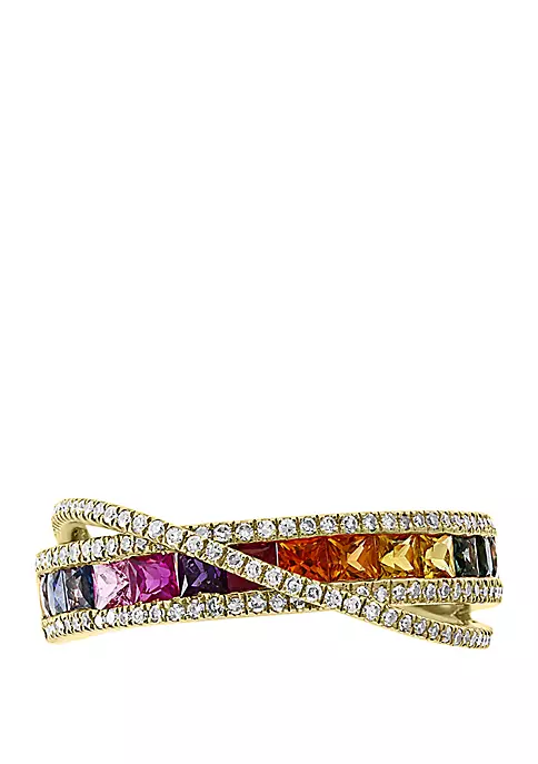 Deals 😍 1/3 ct. t.w. Diamond and 1.33 ct. t.w. Multi Sapphire Ring in 14k Yellow Gold by Effy® 🎁 2 Deals 😍 1/3 ct. t.w. Diamond and 1.33 ct. t.w. Multi Sapphire Ring in 14k Yellow Gold by Effy® 🎁 - Image 2