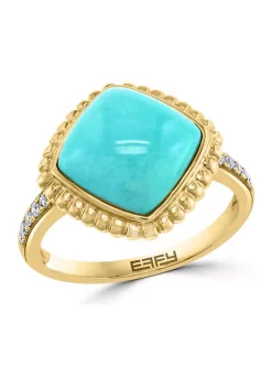 Promo 🎉 1/10 ct. t.w. Diamond and 4.41 ct. t.w. Turquoise Ring in 14K Yellow Gold by Effy® 🛒