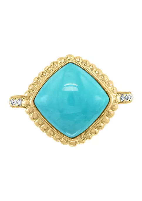 Promo 🎉 1/10 ct. t.w. Diamond and 4.41 ct. t.w. Turquoise Ring in 14K Yellow Gold by Effy® 🛒 2 Promo 🎉 1/10 ct. t.w. Diamond and 4.41 ct. t.w. Turquoise Ring in 14K Yellow Gold by Effy® 🛒 - Image 2