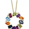 Budget ❤️ 1/10 ct. t.w. Diamond and 3.91 ct. t.w. Multi Color Gemstone Circle Pendant Necklace in 14K Yellow Gold by Effy® 🥰