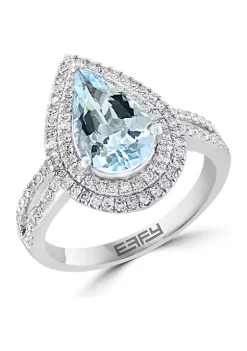 Best Pirce 🔥 1/2 ct. t.w. Diamond and Aquamarine Ring in 14K White Gold by Effy® ✨