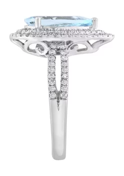 Best Pirce 🔥 1/2 ct. t.w. Diamond and Aquamarine Ring in 14K White Gold by Effy® ✨ -Effy® Sales Shop Belk 1600