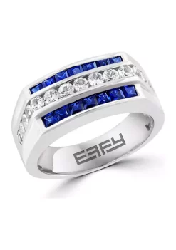 Coupon 👍 Men's Sapphire and White Sapphire Ring in Sterling Silver by Effy® 🤩