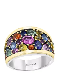 Cheap ⭐ 4.25 Multiple Sapphire Ring in Sterling Silver over 18k Yellow Gold by Effy® 🎁