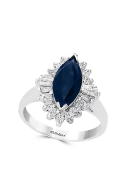 Hot Sale 🌟 1/2 ct. t.w. Diamond Natural Sapphire Cluster Ring in 14k White Gold by Effy® 😉