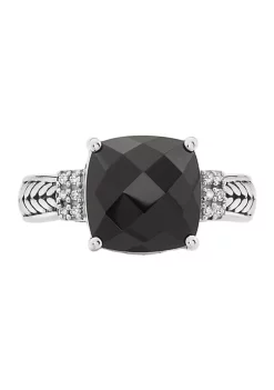 Buy 🛒 10 ct. t.w. Onyx and 1/10 ct. t.w. Diamond Ring in Sterling Silver by Effy® ⌛