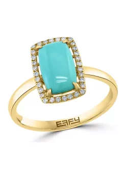 Best deal 🥰 1/8 ct. t.w. Diamond and 1.22 ct. t.w. Turquoise Ring in 14K Yellow Gold by Effy® 😍