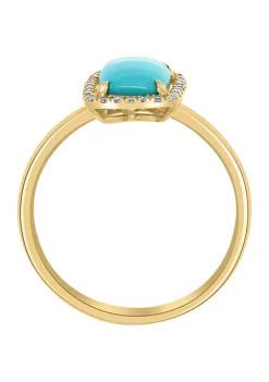 Best deal 🥰 1/8 ct. t.w. Diamond and 1.22 ct. t.w. Turquoise Ring in 14K Yellow Gold by Effy® 😍 -Effy® Sales Shop Belk 1753