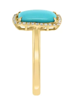 Best deal 🥰 1/8 ct. t.w. Diamond and 1.22 ct. t.w. Turquoise Ring in 14K Yellow Gold by Effy® 😍 -Effy® Sales Shop Belk 1754