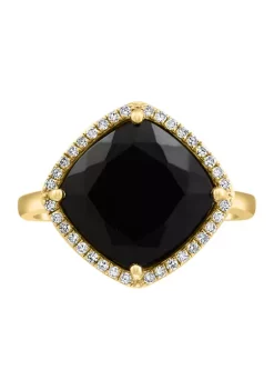 Promo 😍 14K Yellow Gold 1/8 ct. t.w. Diamond and 4.65 ct. t.w. Onyx Ring by Effy® ❤️ -Effy® Sales Shop Belk 1761