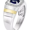New 🎉 Men's 1.42 ct. t.w. Natural Sapphire and 1/5 ct. t.w. Diamond Ring in 14K Yellow Gold and Sterling Silver by Effy® 👍