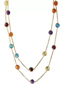 Promo 👏 27.35 ct. t.w. Amethyst, Blue Topaz, Citrine, Garnet, and Peridot Necklace in 14K Yellow Gold by Effy® ❤️