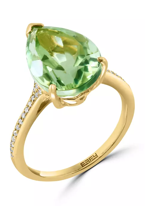 Outlet 😉 14K Yellow Gold Diamond and Green Amethyst Ring by Effy® ⌛ 5 Outlet 😉 14K Yellow Gold Diamond and Green Amethyst Ring by Effy® ⌛ - Image 5