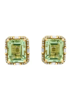 Best Pirce 🧨 14k Yellow Gold Diamond and Green Amethyst Earrings by Effy® ✔️