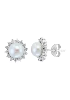 Budget ⌛ Sterling Silver 1/10 ct. t.w. Diamond and Freshwater Pearl Earrings by Effy® 👏