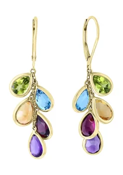 Best Sale 🛒 8.7 ct. t.w. Mixed Semi Precious Gemstone Mosaic Drop Earrings in 14K Yellow Gold by Effy® ⭐
