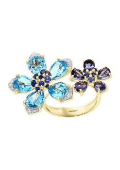 Budget 🌟 1/10 ct. t.w. Diamond and 7.85 ct. t.w. Blue Topaz, Iolite, and Sapphire Ring in 14K Yellow Gold by Effy® 🥰