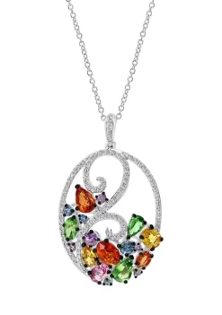 Coupon 🌟 1/3 ct. t.w. Diamond and 3.61 ct. t.w. Multi Sapphire Pendant Necklace in 14K Gold by Effy® 🎁