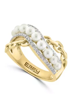 Best deal 🧨 14K Yellow Gold Diamond and Freshwater Pearl Ring by Effy® ⌛