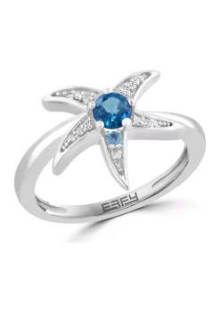 Cheapest 🔥 Diamond and Blue Topaz Starfish Ring in Sterling Silver by Effy® ⭐