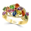 Best Pirce 🛒 1/5 ct. t.w. Diamond and 3.59 ct. t.w. Sapphire, Green Sapphire, Red Sapphire, Orange Sapphire, Pink Sapphire, Purple Sapphire, Tsavorite, and Yellow Sapphire Ring in 14K Yellow Gold by Effy® 👏